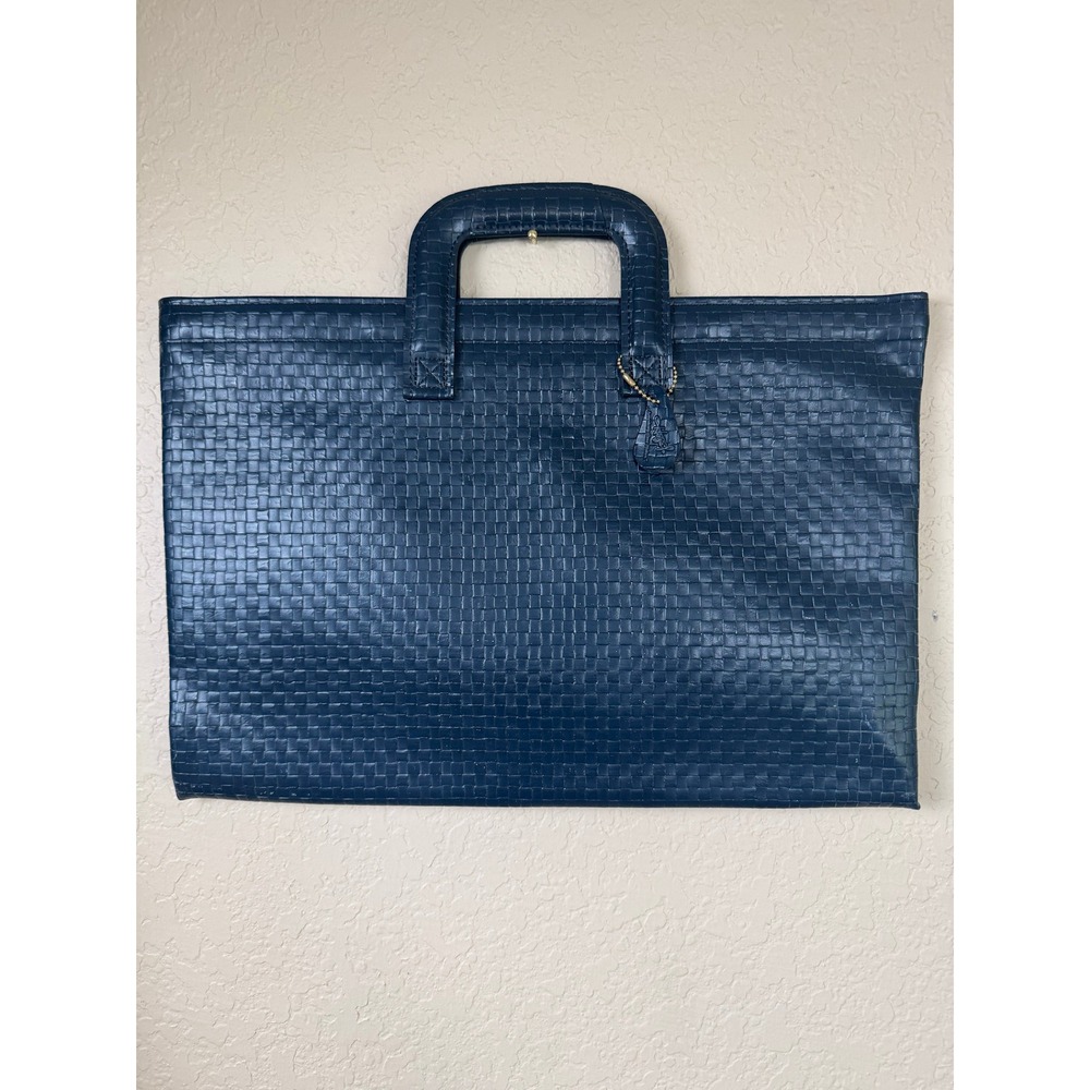 Hazel America's Case Maker Vintage Navy Blue‎ Woven Briefcase Portfolio USA Made